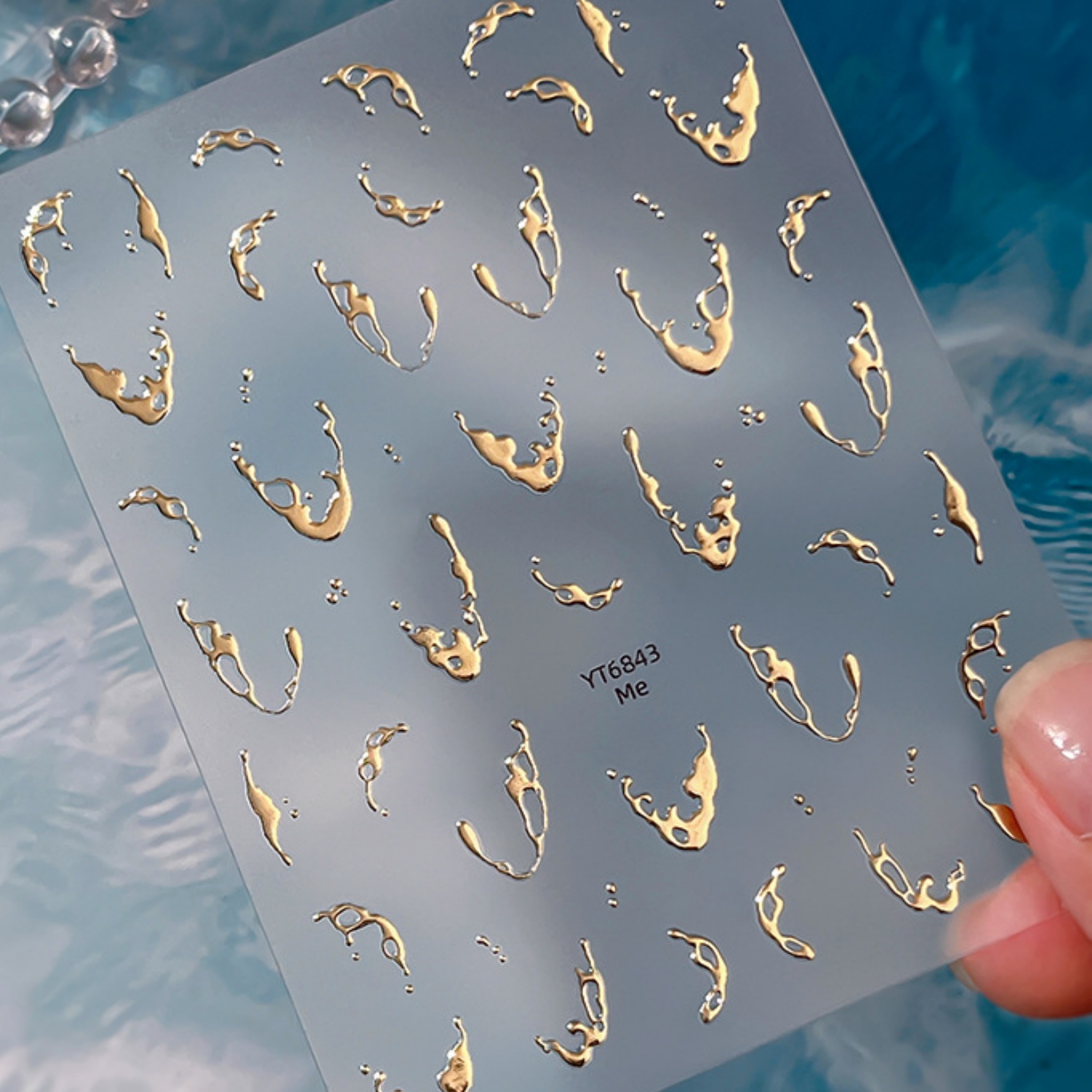 Gold Foil Flakes - Gouden Folie Water Splash 5D Nagelsticker