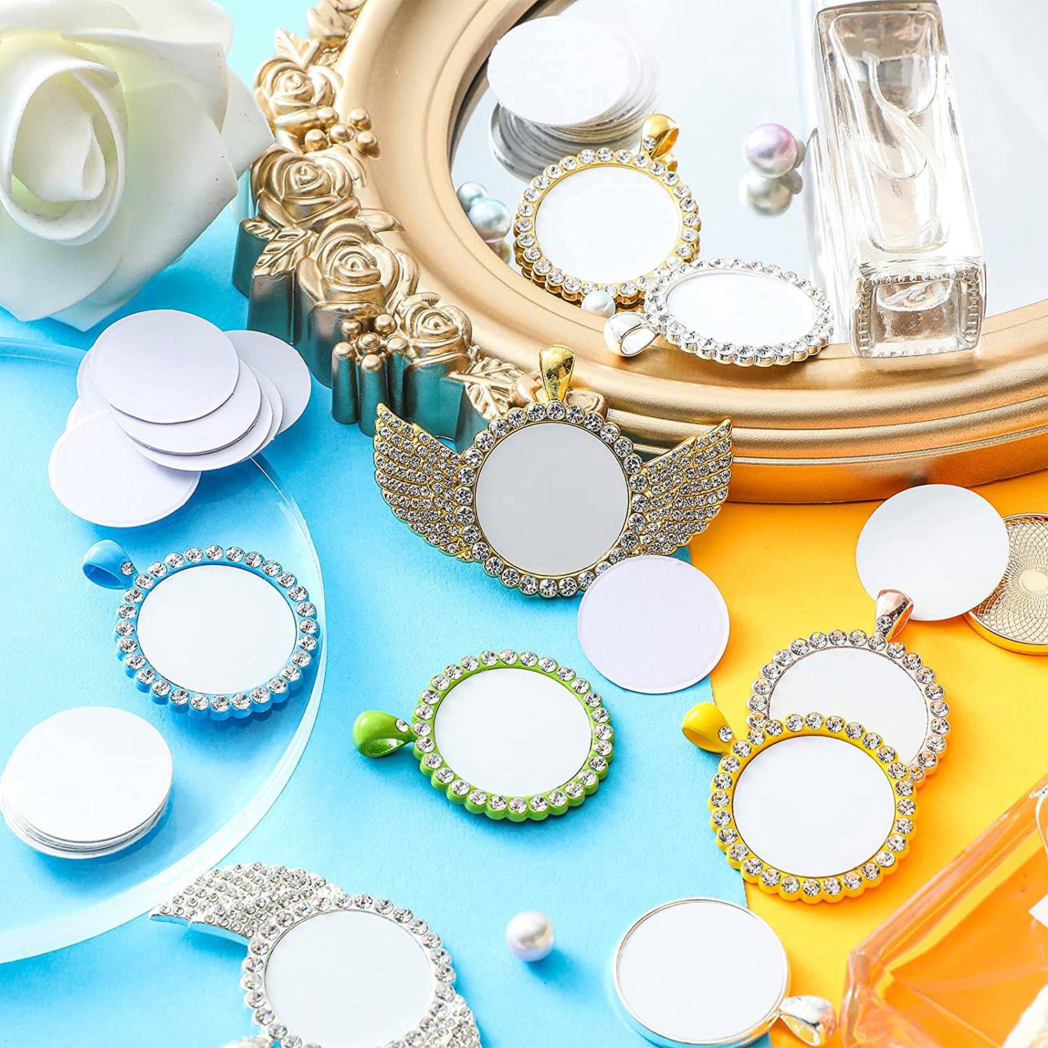 Bezels Set Pendant - AT35-sublimatie blanco aluminium stickers set ronde