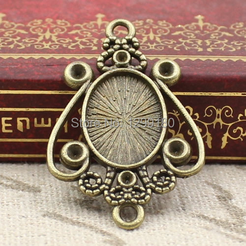 Bezels Set Pendant - 50 stks/partij Alloy Brons Tone Cameo/Glas/Cabochon